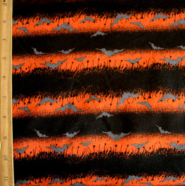 Orange and Black Stripes with Bats Cotton Knit Fabric