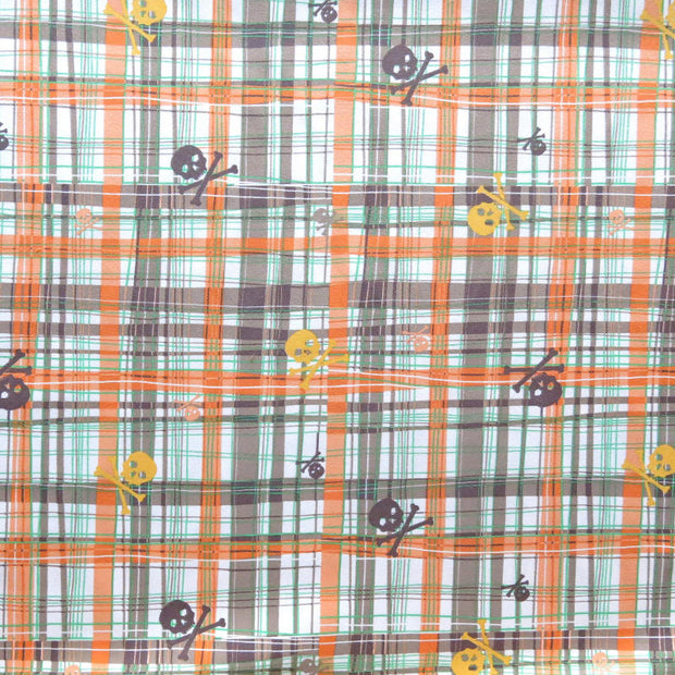 Orange, Brown, and Green Edgy Checkers with Skulls Microfiber Boardshort Fabric