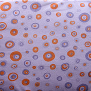 Orange and Purple Circles and Dots on Purple Cotton Lycra Knit Fabric
