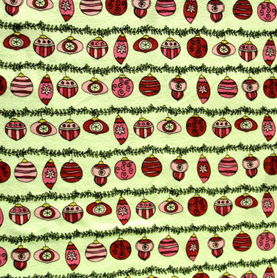 Ornament Stripes on Green Cotton Knit Fabric