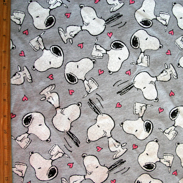 Our Favorite Doggie with Hearts on Heathered Grey Cotton Knit Fabric