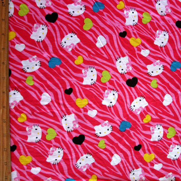 Our Favorite Kitty Hearts on Hot Pink Zebra Print Cotton Lycra Knit Fabric