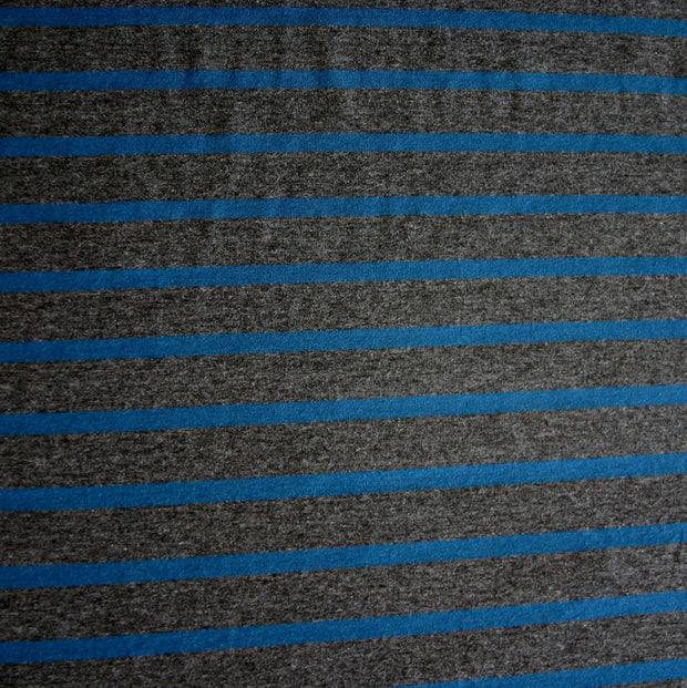 Pacific and Charcoal Heathered Grey Stripe Bamboo Cotton Spandex Jersey Fabric