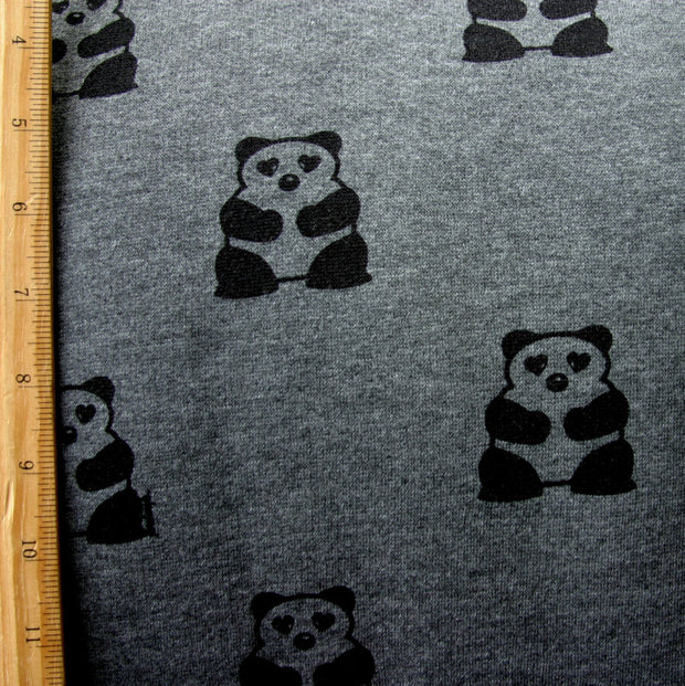 Pandas On Dark Charcoal Grey Fleece Fabric