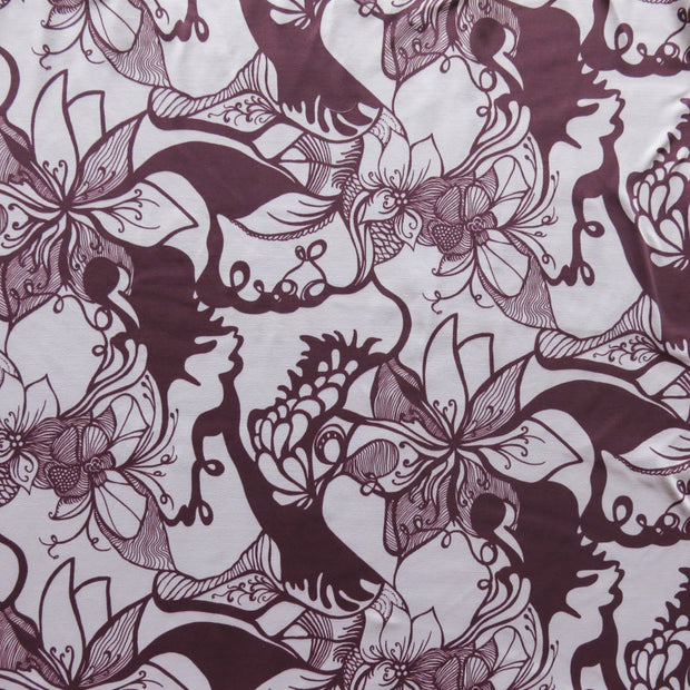 Wine/Mauve Floral Poly Lycra Athletic Knit Fabric