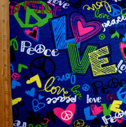 Peace and Love Hearts Cotton French Terry Fabric