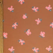 Peach Floral on Terra Cotta Nylon Spandex Swimsuit Fabric