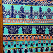 Mint, Peach, and Navy Fleur de Lis Stripe Nylon Spandex Swimsuit Fabric - 18" Remnant