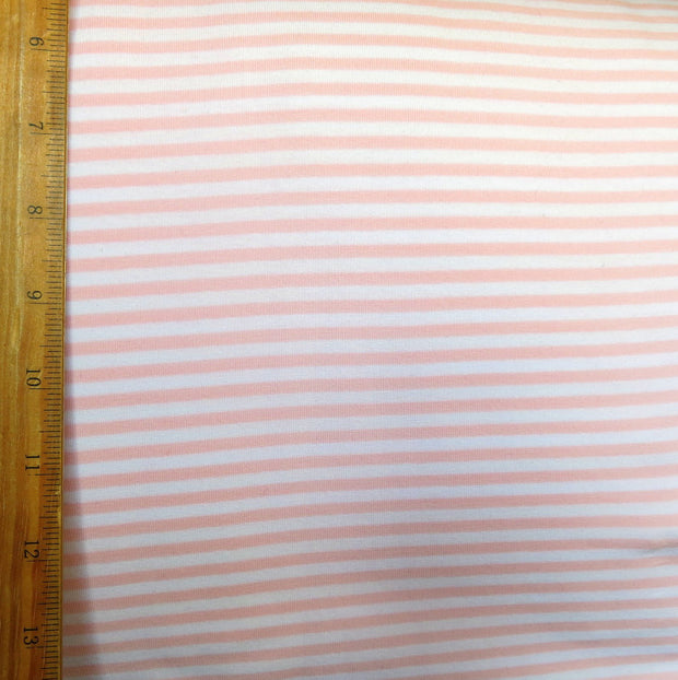 Peach and White 1/8" wide Stripe Cotton Lycra Knit Fabric