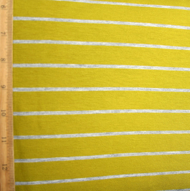 Pear/Heathered Grey Stripe Bamboo Lycra Knit Fabric