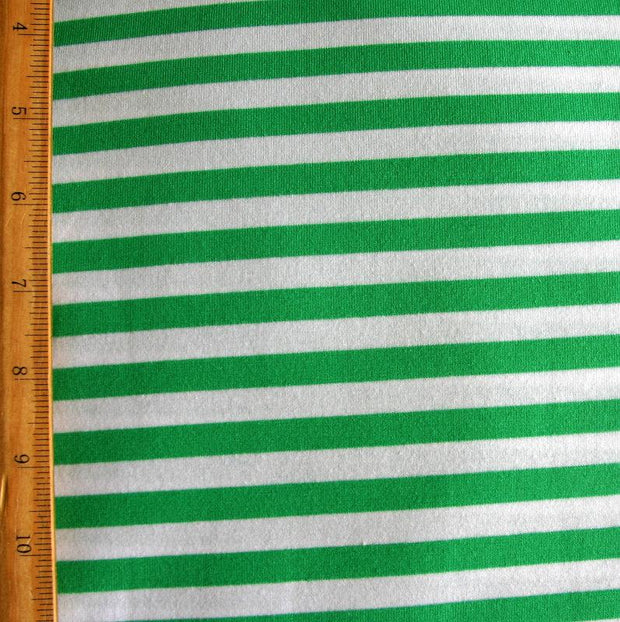 Peppermint Green and White 3/8" wide Stripe Cotton Lycra Knit Fabric - 28" Remnant