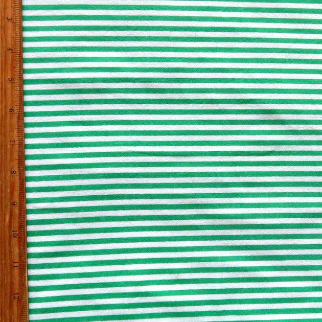 Peppermint Green and White Narrow Stripe Cotton Spandex Knit Fabric ...