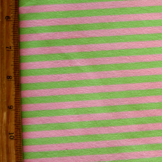 Pink and Lime Narrow Stripe Cotton Lycra Knit Fabric