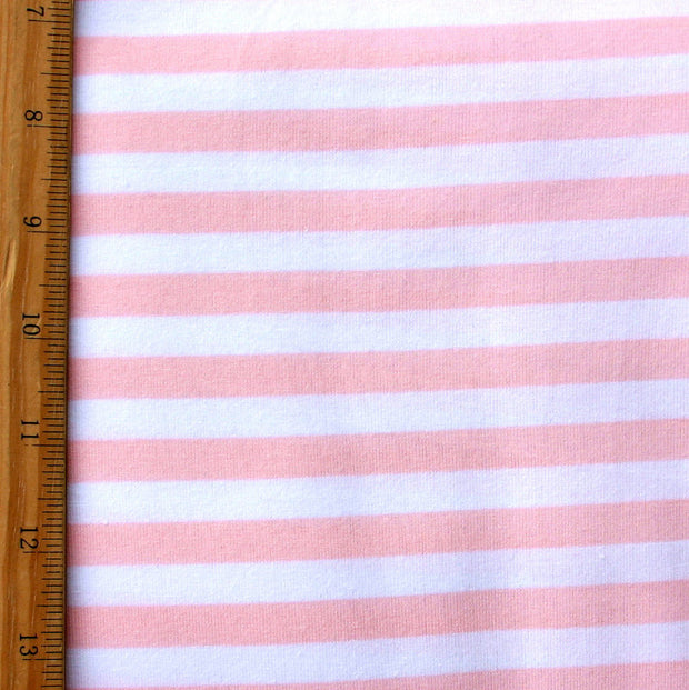 Pink and White 3/8 inch wide Stripe Cotton Lycra Knit Fabric
