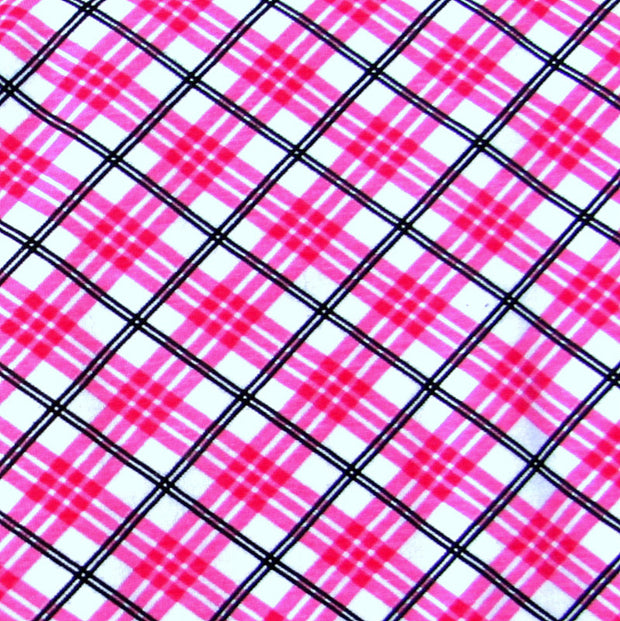Pink Black Plaid Cotton Lycra Knit Fabric - 29" Remnant Piece