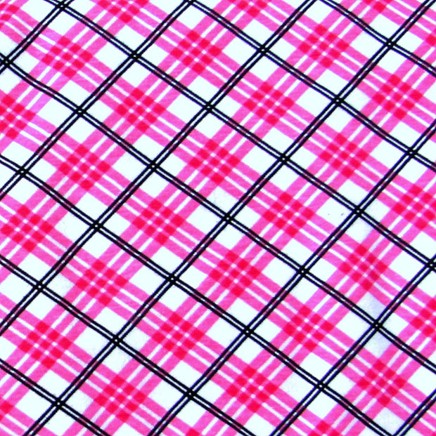Pink Black Plaid Cotton Lycra Knit Fabric