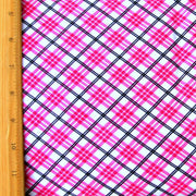 Pink Black Plaid Cotton Lycra Knit Fabric - 29" Remnant Piece