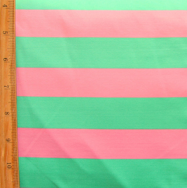 Pink and Green Wide Stripe Nylon Lycra Swimsiut Fabric