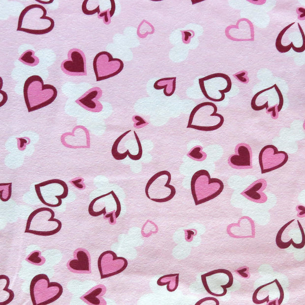 Pink and Burgundy Hearts on Light Pink Cotton Spandex Knit Fabric