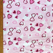 Pink and Burgundy Hearts on Light Pink Cotton Spandex Knit Fabric