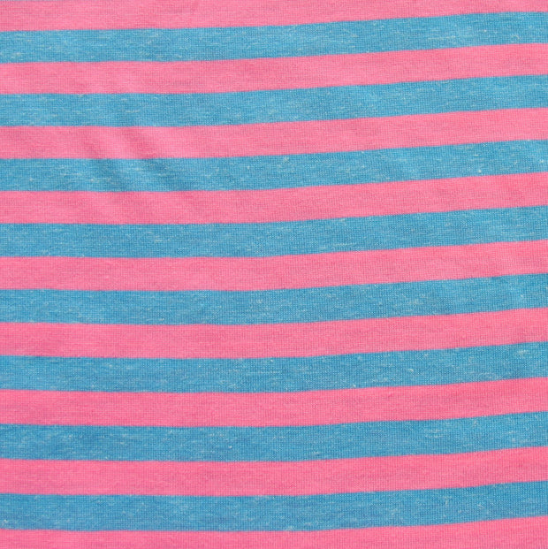 Pink and Heathered Blue 3/8" wide Stripe Knit Fabric