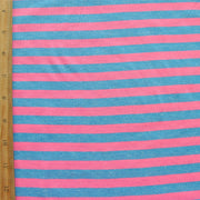 Pink and Heathered Blue 3/8" wide Stripe Knit Fabric