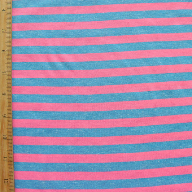 Pink and Heathered Blue 3/8" wide Stripe Knit Fabric