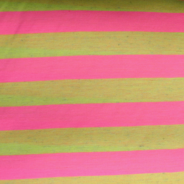 Pink and Heathered Fluorescent Yellow 1 Inch wide Stripe Knit Fabric