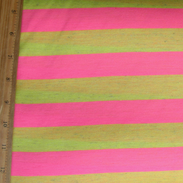 Pink and Heathered Fluorescent Yellow 1 Inch wide Stripe Knit Fabric