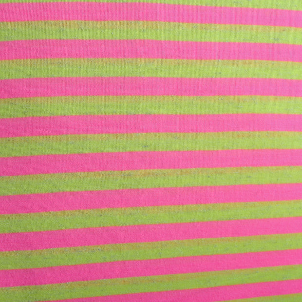 Pink and Heathered Fluorescent Yellow 3/8" wide Stripe Knit Fabric - 21" Remnant