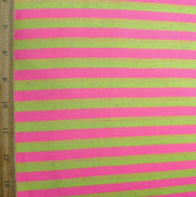 Pink and Heathered Fluorescent Yellow 3/8" wide Stripe Knit Fabric - 21" Remnant