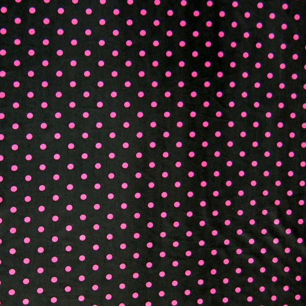 Pink Aspirin Polka Dots on Black Nylon Spandex Swimsuit Fabric