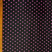 Pink Aspirin Polka Dots on Black Nylon Spandex Swimsuit Fabric