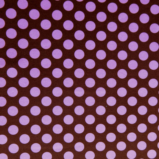Pink Polka Dots on Brown Nylon Spandex Swimsuit Fabric