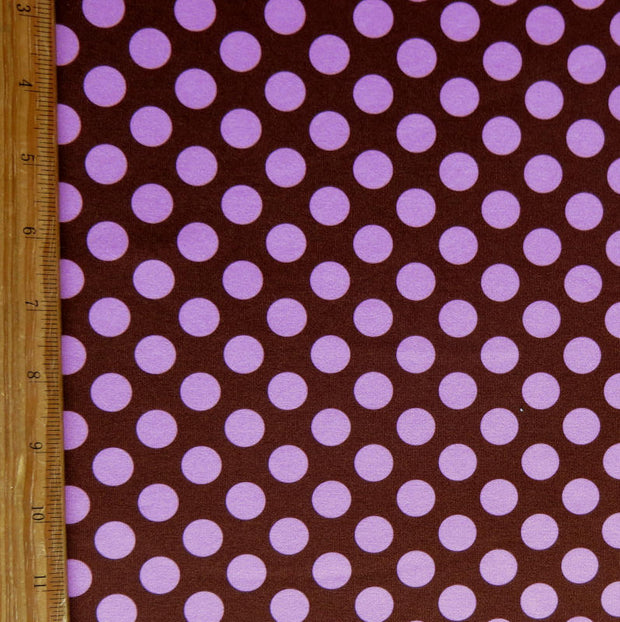 Pink Polka Dots on Brown Nylon Spandex Swimsuit Fabric