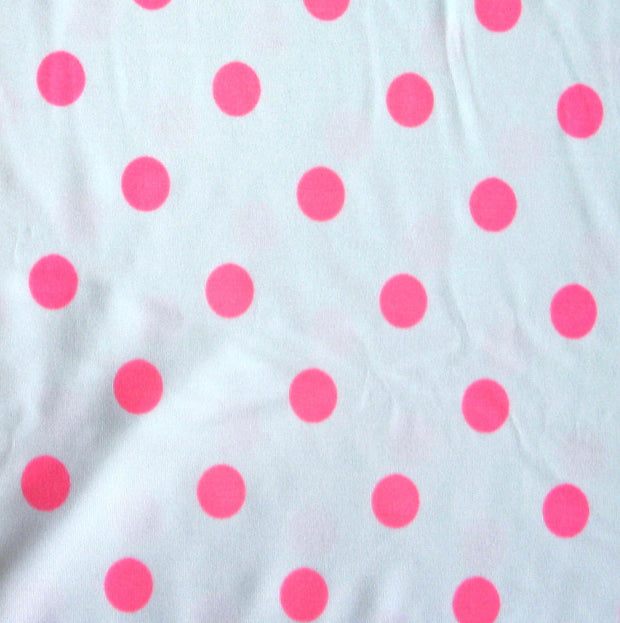 Pink Polka Dots on White Nylon Lycra Swimsuit Fabric