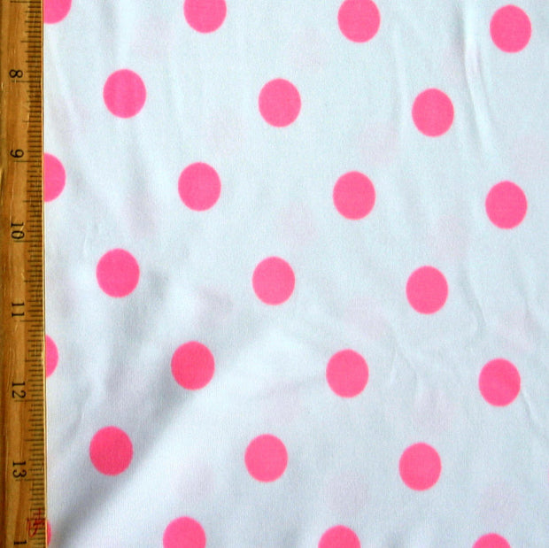 Pink Polka Dots on White Nylon Lycra Swimsuit Fabric