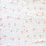 Pink Tulips on White Cotton Lycra Knit Fabric