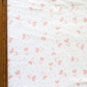 Pink Tulips on White Cotton Lycra Knit Fabric