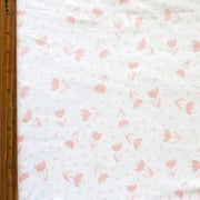 Pink Tulips on White Cotton Lycra Knit Fabric