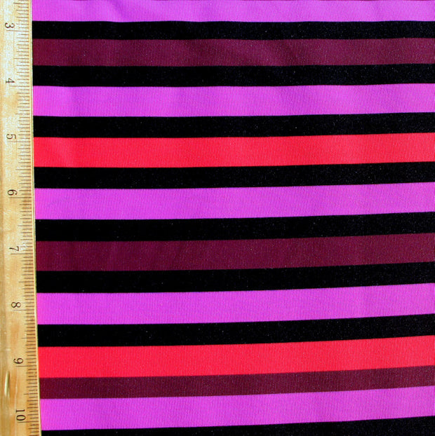 Pink, Plum, Coral, and Black Stripes Swimsuit Fabric - 30" Remnant Piece