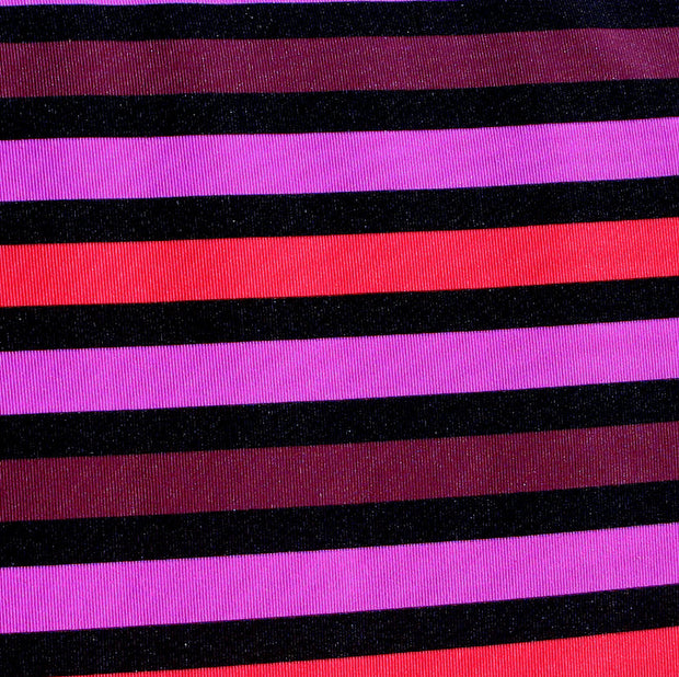 Pink, Plum, Coral, and Black Stripes Swimsuit Fabric - 30" Remnant Piece