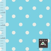 Natural Polka Dots on Capri Blue Organic Cotton Lycra Knit Fabric by Nosh Organics