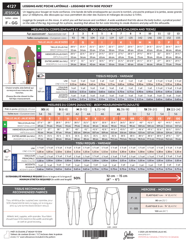 Jessica Leggings with Side Pocket Sewing Pattern by Jalie