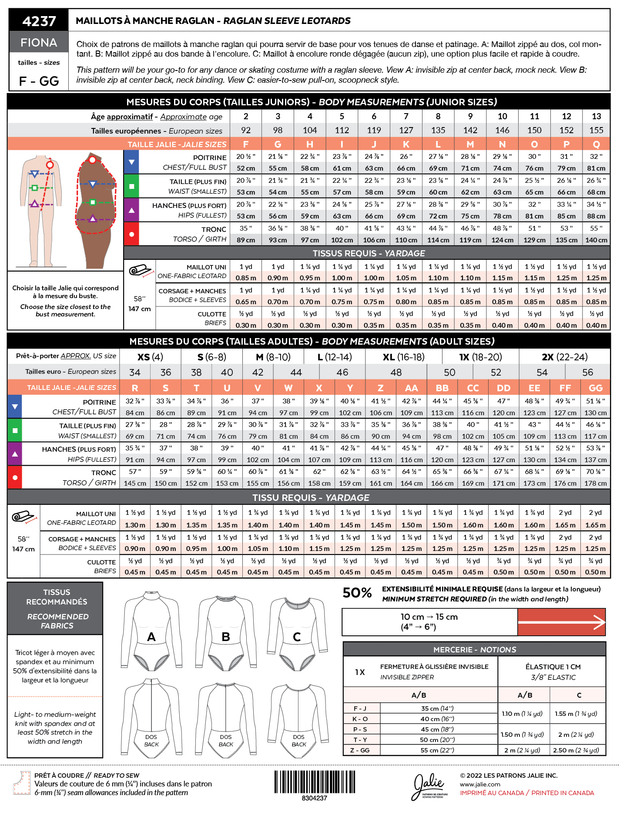 Fiona Raglan Sleeve Leotard Sewing Pattern by Jalie