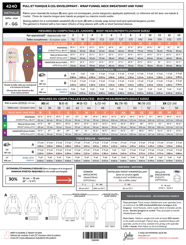 Nathalie Funnel Neck Sweatshirt and Tunic Sewing Pattern by Jalie