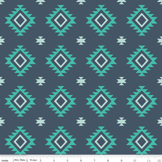 Teal Aztec Cotton Lycra Knit Fabric by Riley Blake