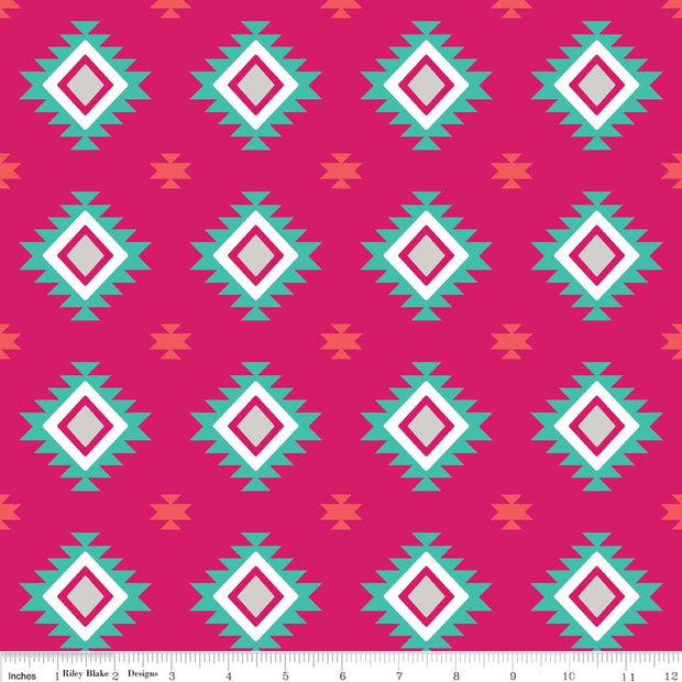 Hot Pink Aztec Cotton Lycra Knit Fabric by Riley Blake