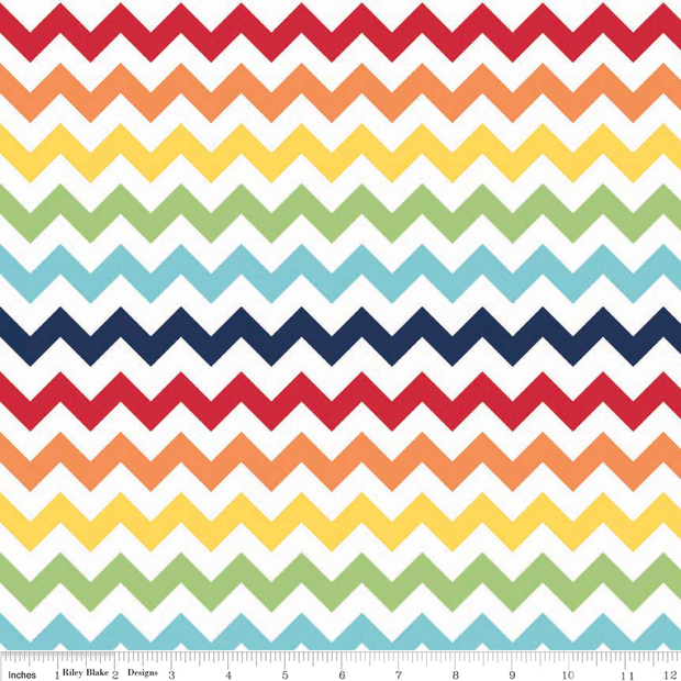 Small Chevron Rainbow Cotton Lycra Knit Fabric by Riley Blake - 32" Remnant Piece