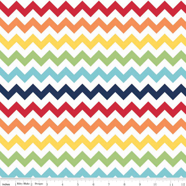 Small Chevron Rainbow Cotton Lycra Knit Fabric by Riley Blake